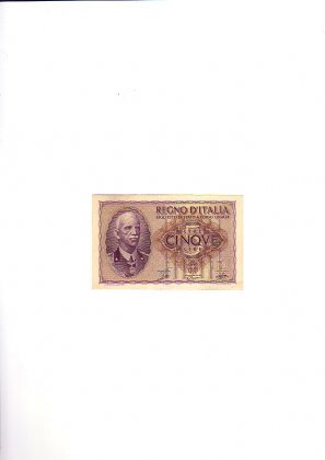 carta moneta LIRE 5 IMPERIALE 1940 XVIII GRASSI PORENA