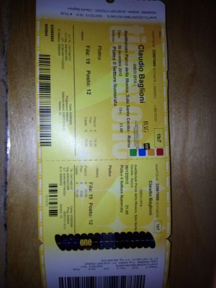 vendo 1 biglietto concerto Claudio Baglioni Roma 26/12/2013